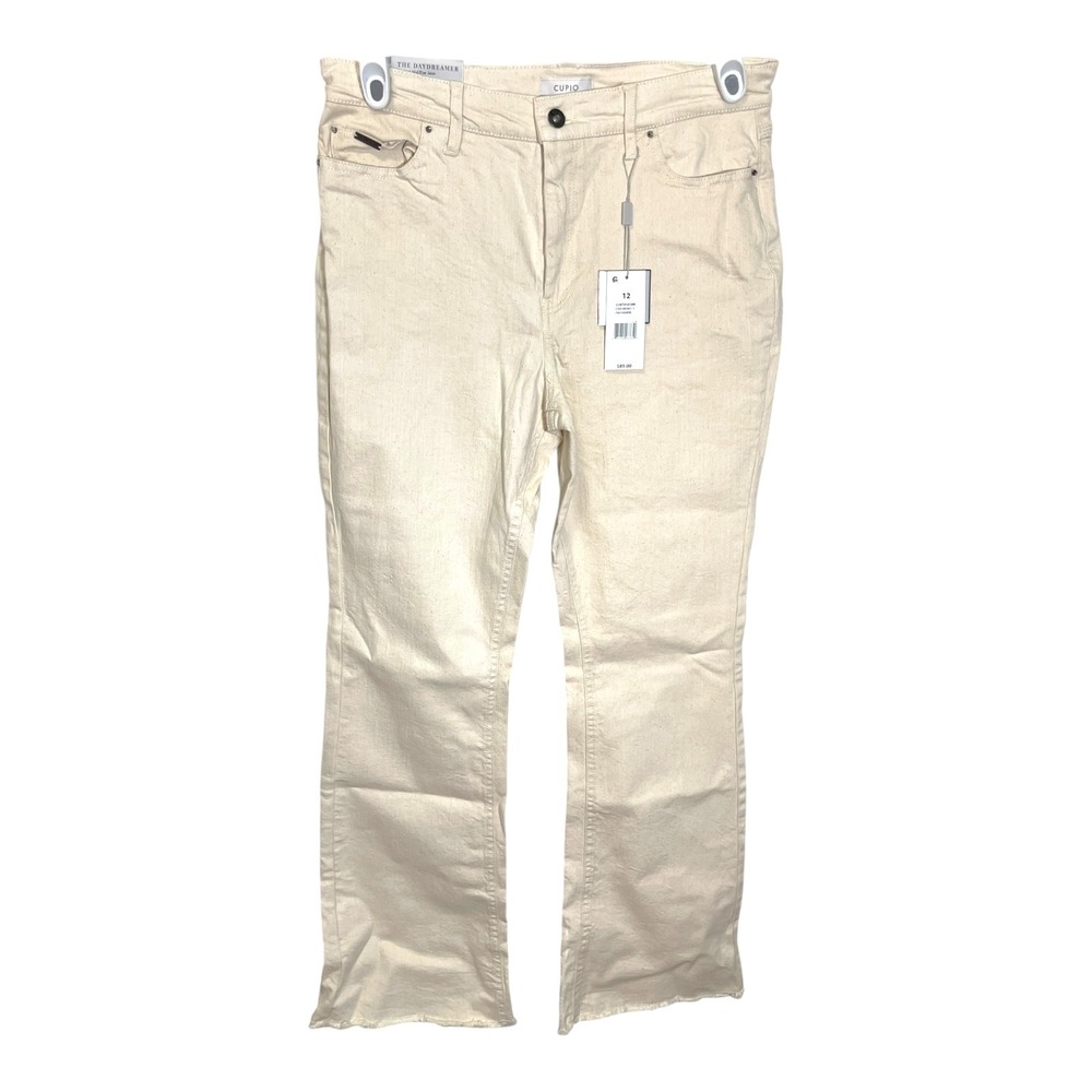 NEW Cupio 12 Cream Bootcut Mid-Rise Jeans Raw Hem The Daydreamer Minimalist Boho - Picture 2 of 12